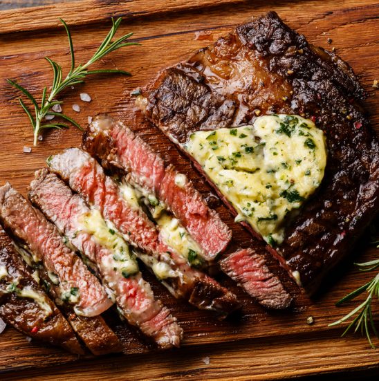 Skillet Steaks with Gorgonzola Rosemary Butter