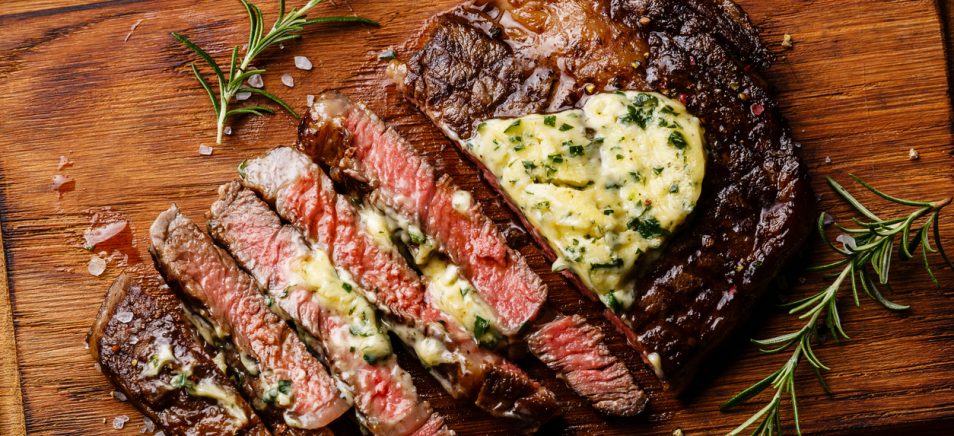 Skillet Steaks with Gorgonzola Rosemary Butter